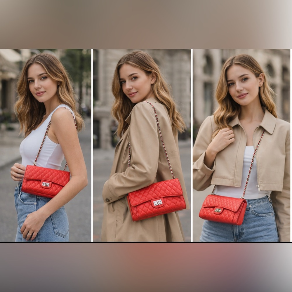 Orange  Quilted Chain Shoulder Bag